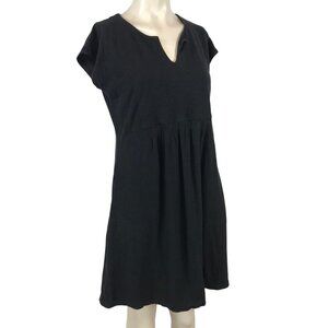 CUT-LOOSE - WOMEN'S MEDIUM -BLACK SHORT SLEEVE V NECK COTTON & LINEN DRESS